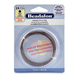 German Style Wire, Round, Antique Brass Color, 24 gauge (.020 in, .51 mm), 12 m (39.4 ft)