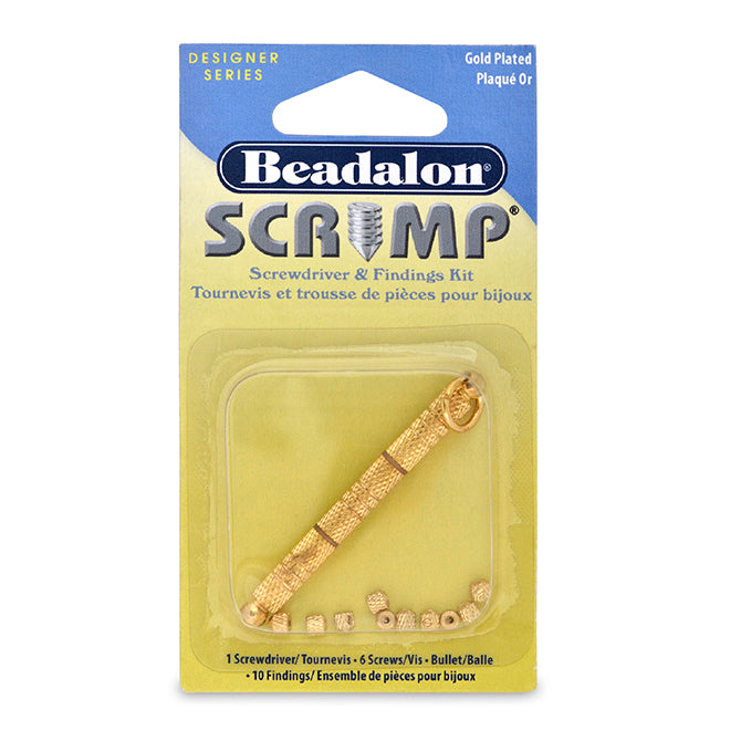 Scrimp Finding Kit, Bullet Shape, 1.04 mm (.041 in), Gold Color, 10 Scrimp Findings, 6 extra screws, 1 screwdriver