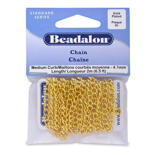 Chain, 4.1 m (.161 in) Curb, Gold Color, 2 m (6.56 ft)