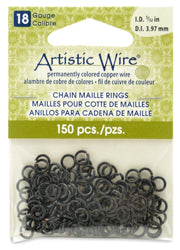 18 Gauge Artistic Wire, Chain Maille Rings, Round, Black, 11/64 in (4.37 mm), 140 pc