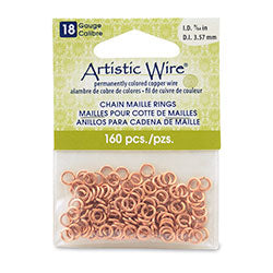 18 Gauge Artistic Wire, Chain Maille Rings, Round, Natural, 9/64 in (3.57 mm),160 pc